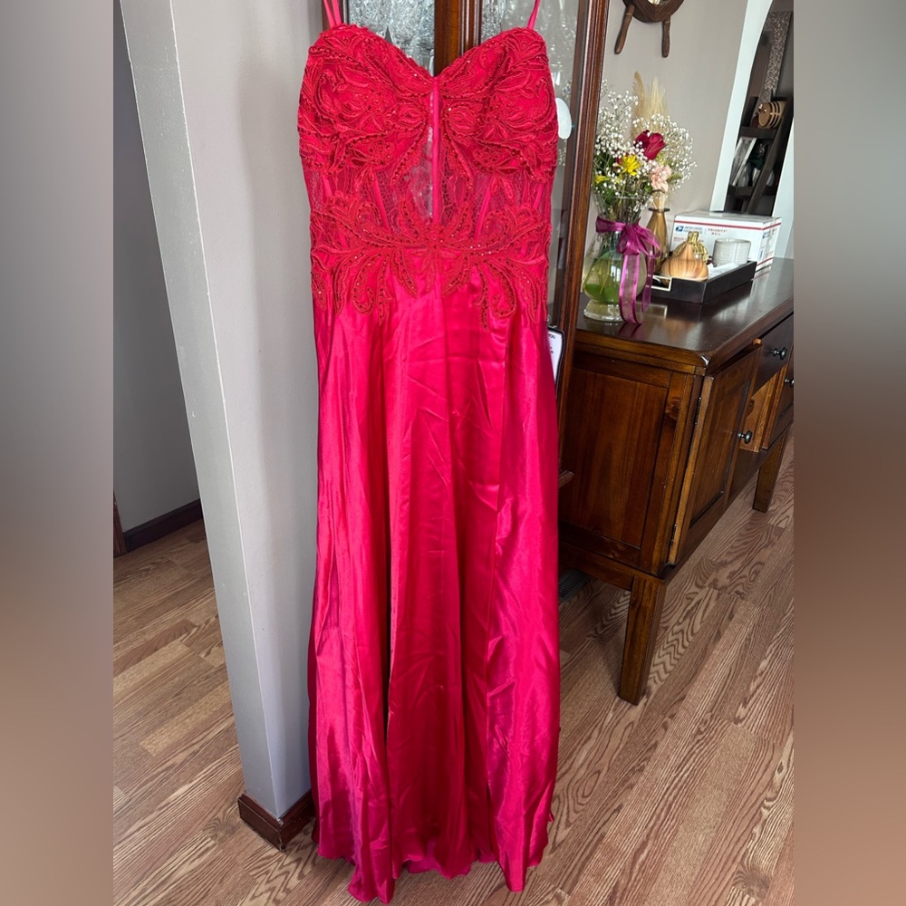 Red strapless dress